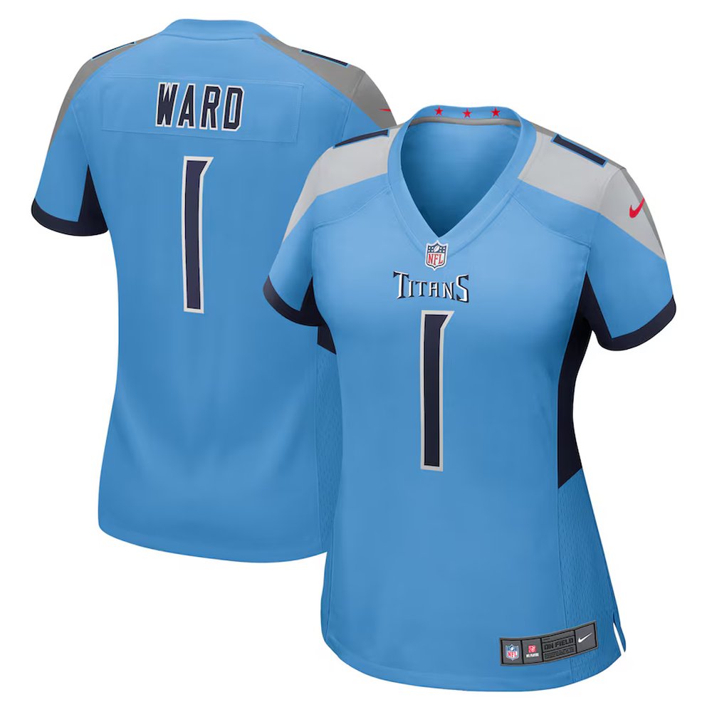 Women’s Tennessee Titans #1 Cameron Ward Nike Light Blue 2025 NFL Draft First Round Pick Game Jersey