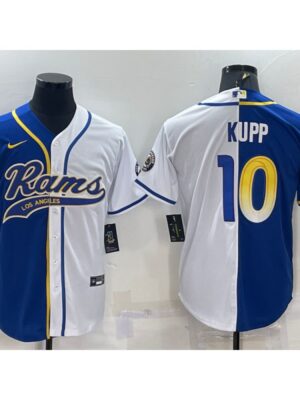 Men's Los Angeles Rams #10 Cooper Kupp Royal/White Split With Patch Cool Base Stitched Baseball Jersey