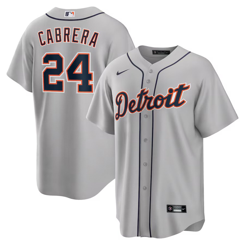Men’s Detroit Tigers #24 Miguel Cabrera Nike Gray Road Replica Player Name Jersey