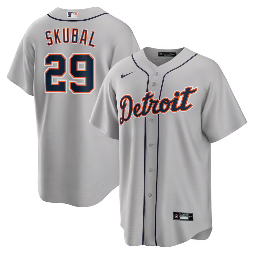 Men’s Detroit Tigers #29 Tarik Skubal Nike Gray Road Replica Jersey
