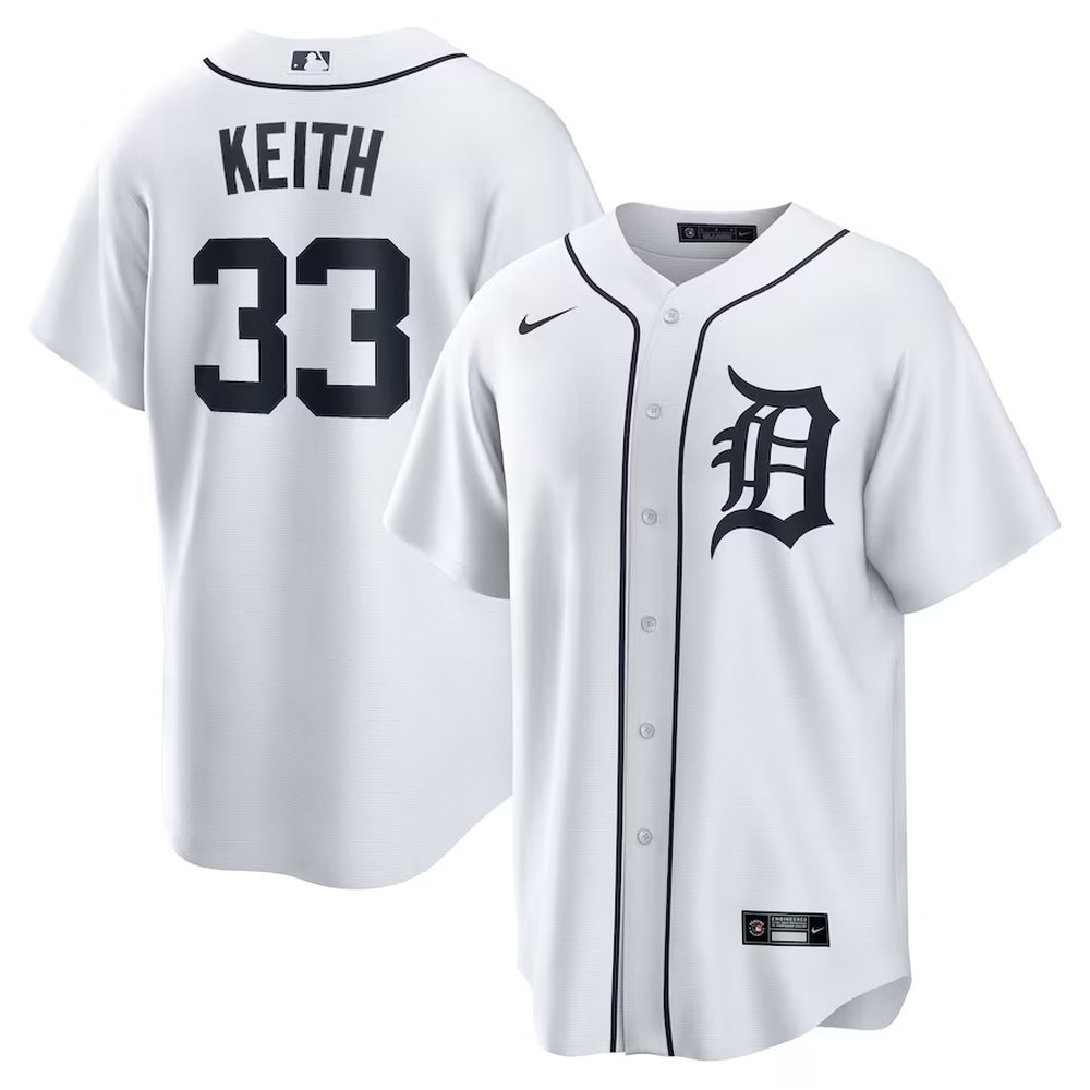 Men’s Detroit Tigers #33 Colt Keith Nike White Home Replica Jersey