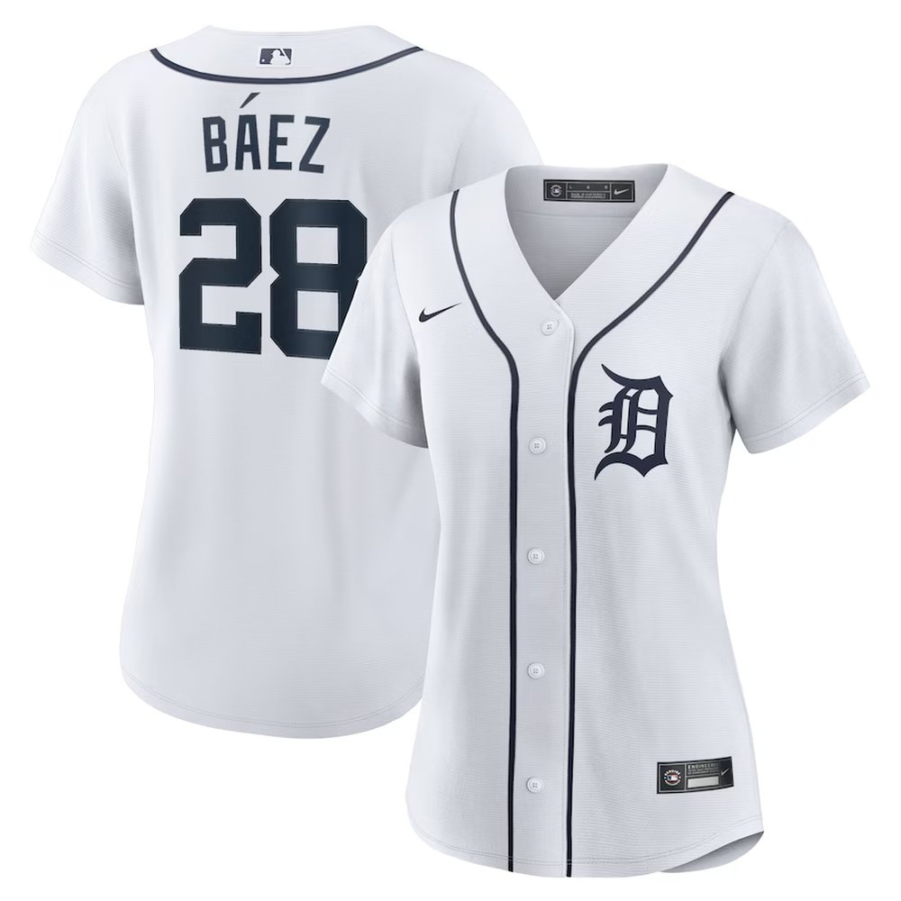 Women’s Detroit Tigers #28 Javier Baez Nike White Home Replica Player Jersey