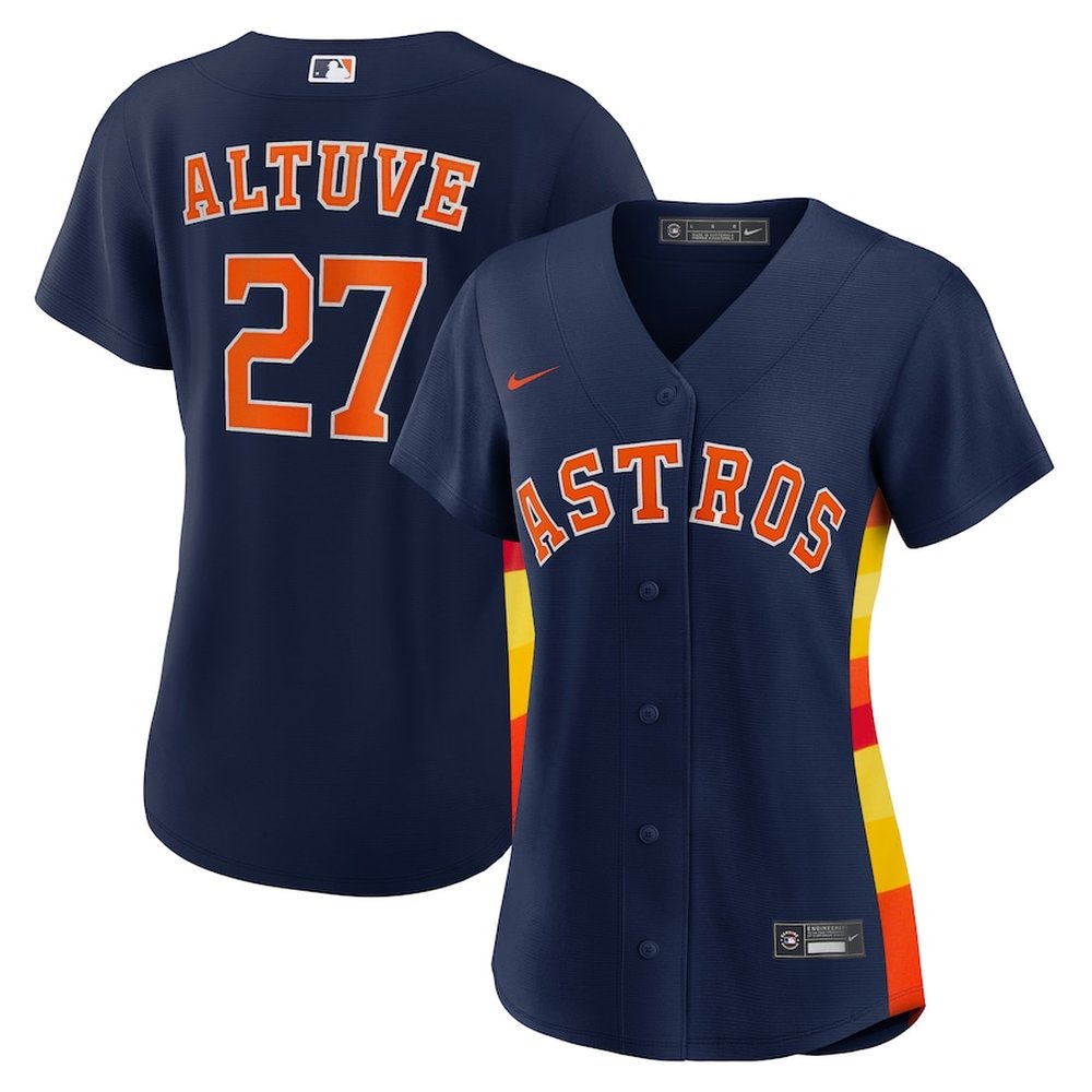 Women’s Houston Astros #27 Jose Altuve Nike Navy Alternate Replica Player Jersey