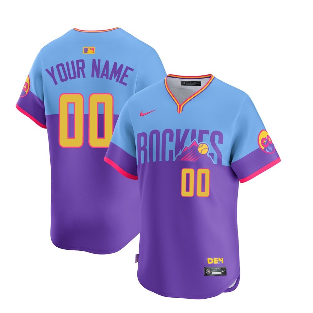 Men’s Colorado Rockies Custom Nike Purple/Light Blue 2025 City Connect Elite Player Jersey
