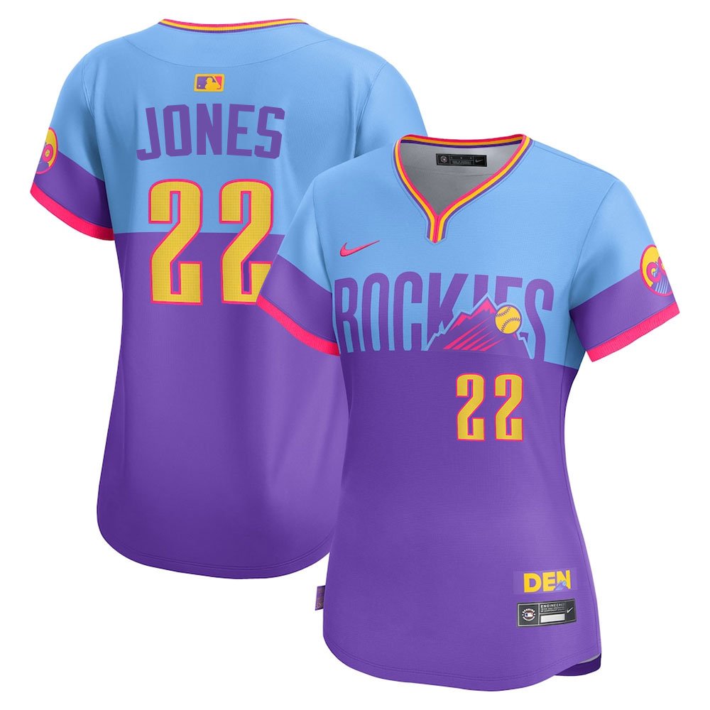 Women’s Colorado Rockies #22 Nolan Jones Nike Purple/Light Blue 2025 City Connect Elite Player Jersey