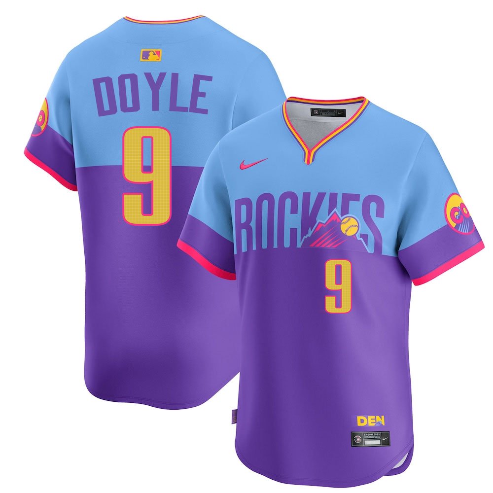 Men’s Colorado Rockies #9 Brenton Doyle Nike Purple/Light Blue 2025 City Connect Elite Player Jersey
