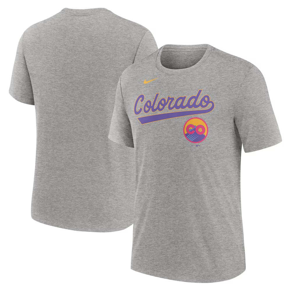 Men’s Colorado Rockies Nike Heather Charcoal 2025 City Connect Tri-Blend T-Shirt