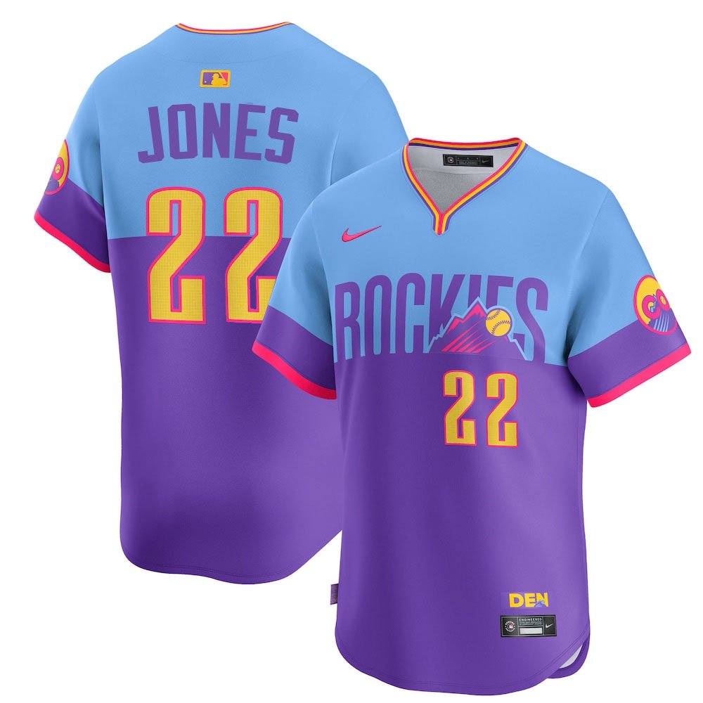 Youth Colorado Rockies #22 Nolan Jones Nike Purple/Light Blue 2025 City Connect Elite Player Jersey