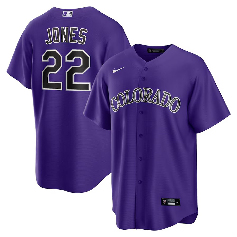 Men’s Colorado Rockies #22 Nolan Jones Nike Purple Alternate Replica Jersey
