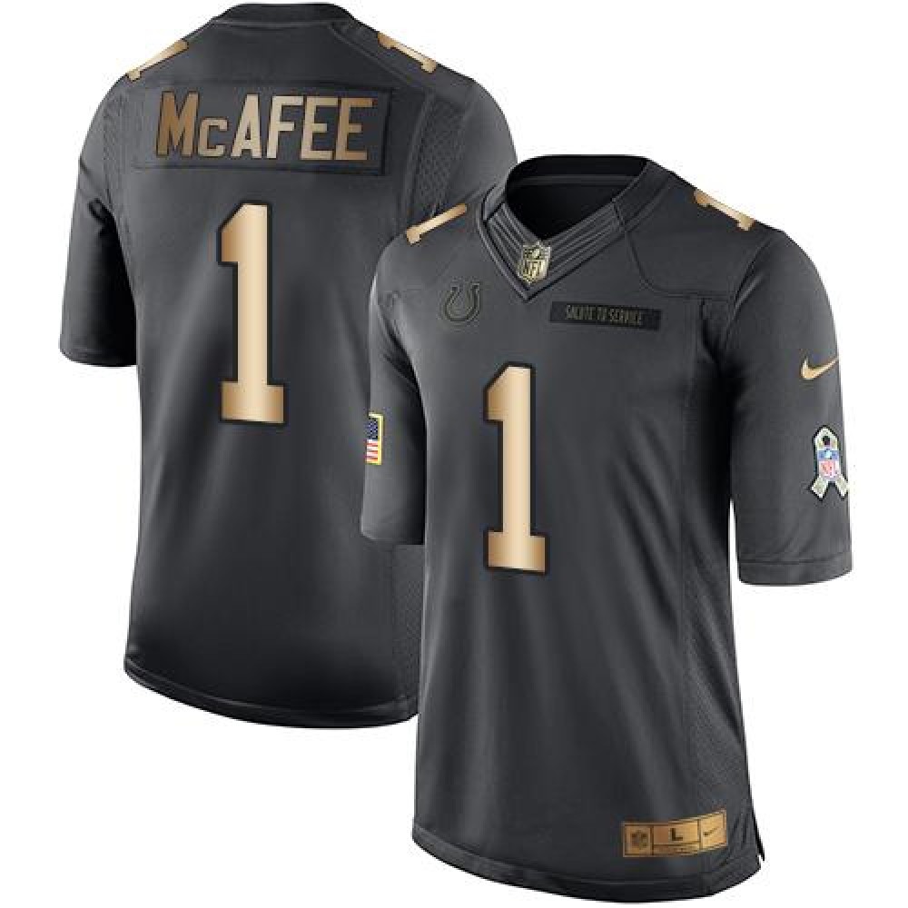 Colts #1 Pat McAfee Black Men’s Stitched NFL Limited Gold Salute To Service Jersey