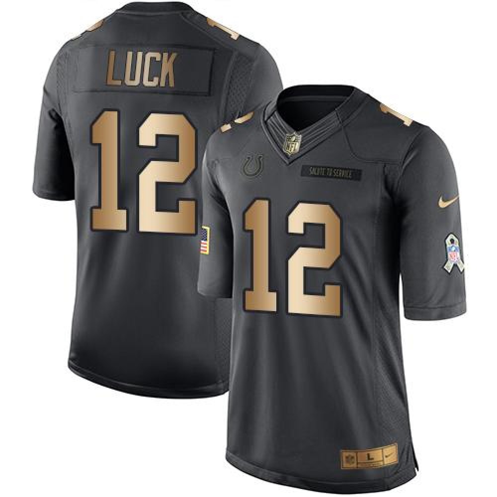 Colts #12 Andrew Luck Black Men’s Stitched NFL Limited Gold Salute To Service Jersey