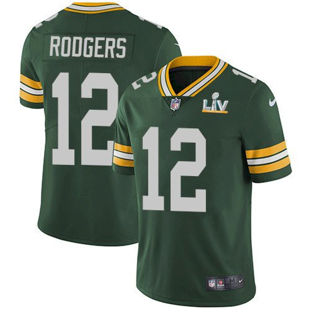 Men’s Green Bay Packers #12 Aaron Rodgers Green 2021 Super Bowl LV Stitched NFL Jersey