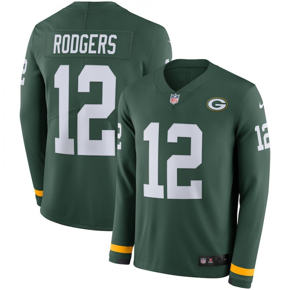 Men’s Green Bay Packers #12 Aaron Rodgers Green Therma Long Sleeve Stitched NFL Jersey
