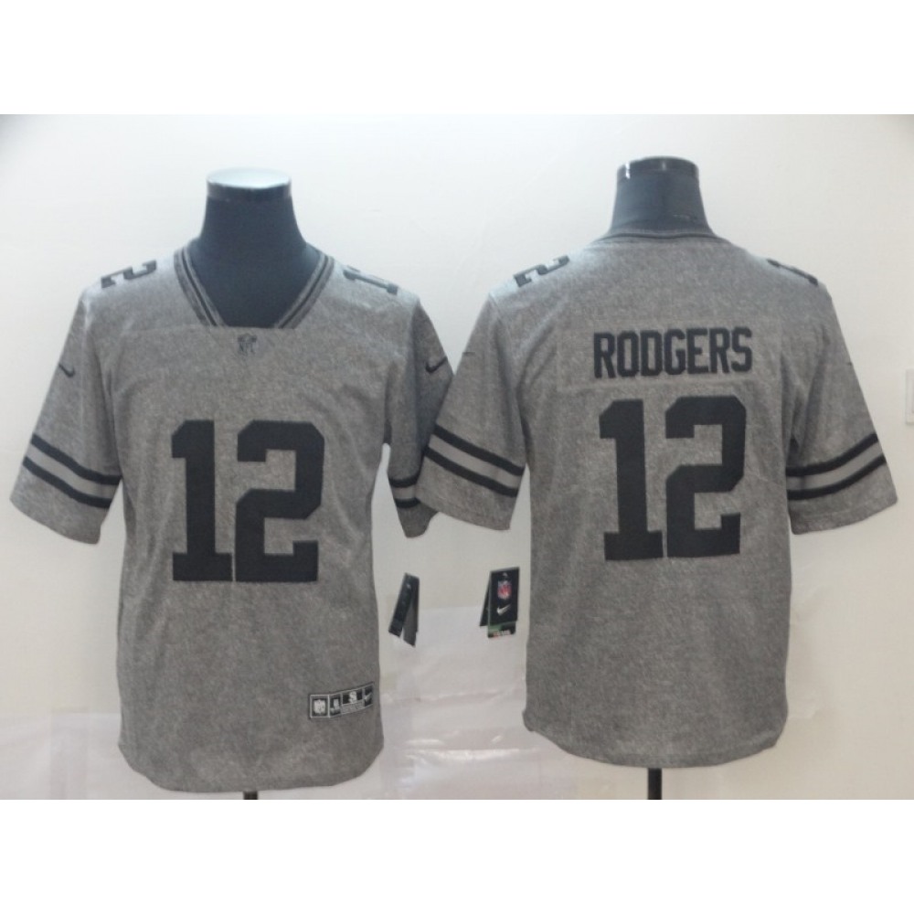 Men’s Green Bay Packers #12 Aaron Rodgers Grey Stitched NFL Jersey