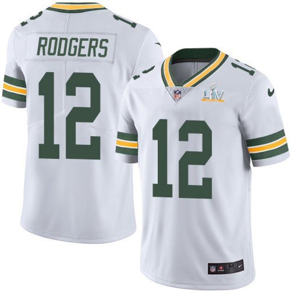 Men’s Green Bay Packers #12 Aaron Rodgers White 2021 Super Bowl LV Stitched NFL Jersey
