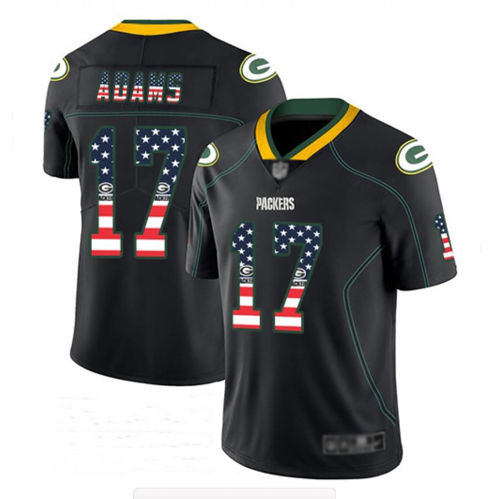 Men’s Green Bay Packers #17 Davante Adams Black USA Flag Color Rush Fashion Stitched NFL Jersey