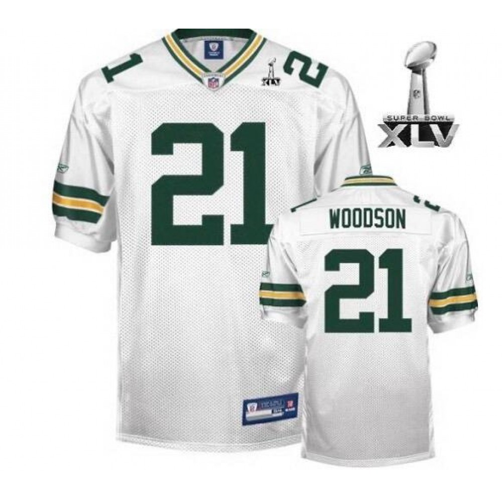 Men’s Green Bay Packers #21 Charles Woodson White With SB Stitched NFL Jersey