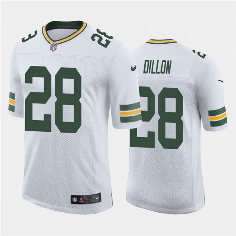Men’s Green Bay Packers #28 A.J. Dillon White Stitched Jersey