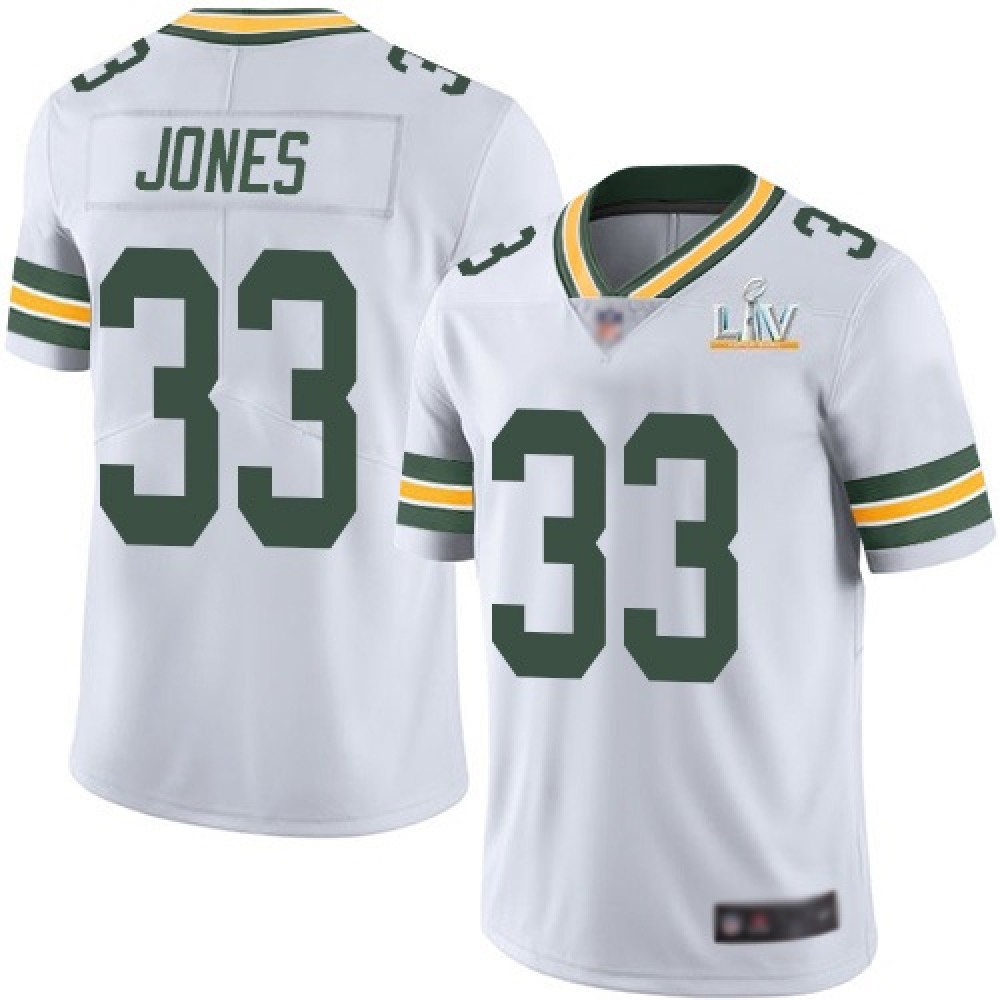 Men’s Green Bay Packers #33 Aaron Jones White 2021 Super Bowl LV Stitched NFL Jersey