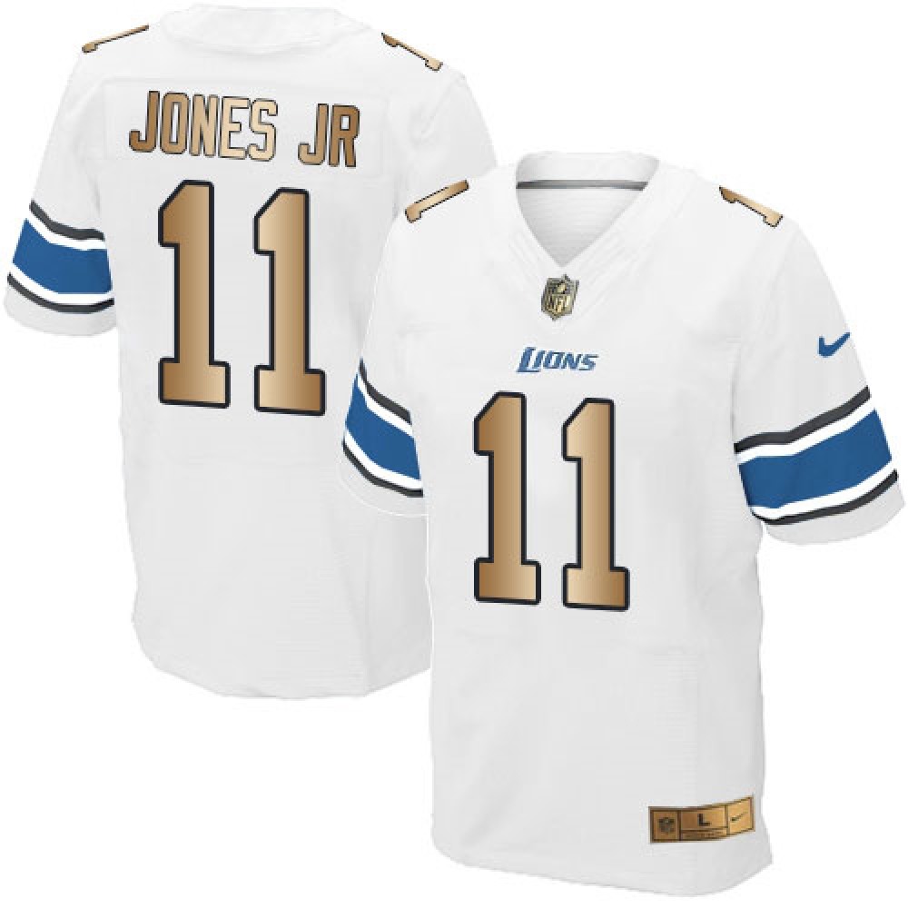 Lions #11 Marvin Jones Jr White Men’s Stitched NFL Elite Gold Jersey