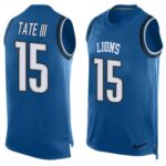 Lions #15 Golden Tate III Blue Team Color Men's Stitched NFL Limited Tank Top Jersey