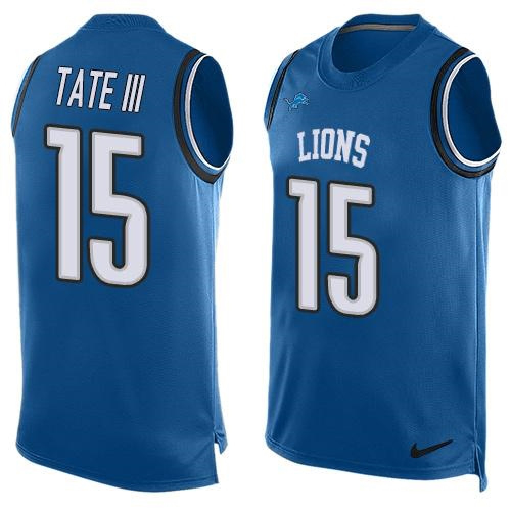 Lions #15 Golden Tate III Blue Team Color Men’s Stitched NFL Limited Tank Top Jersey