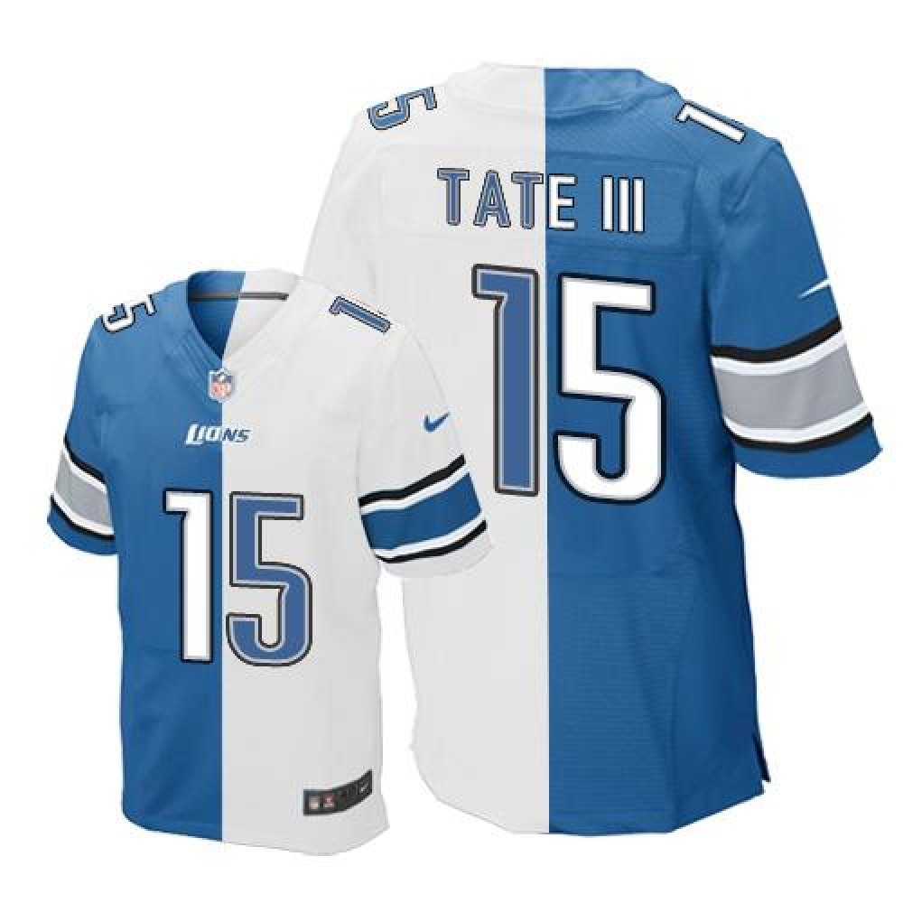 Lions #15 Golden Tate III Blue/White Men’s Stitched NFL Elite Split Jersey