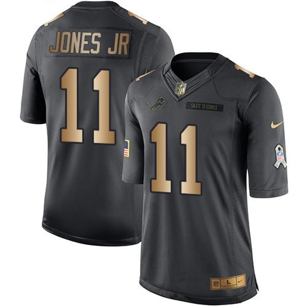 Lions #11 Marvin Jones Jr Black Men’s Stitched NFL Limited Gold Salute To Service Jersey