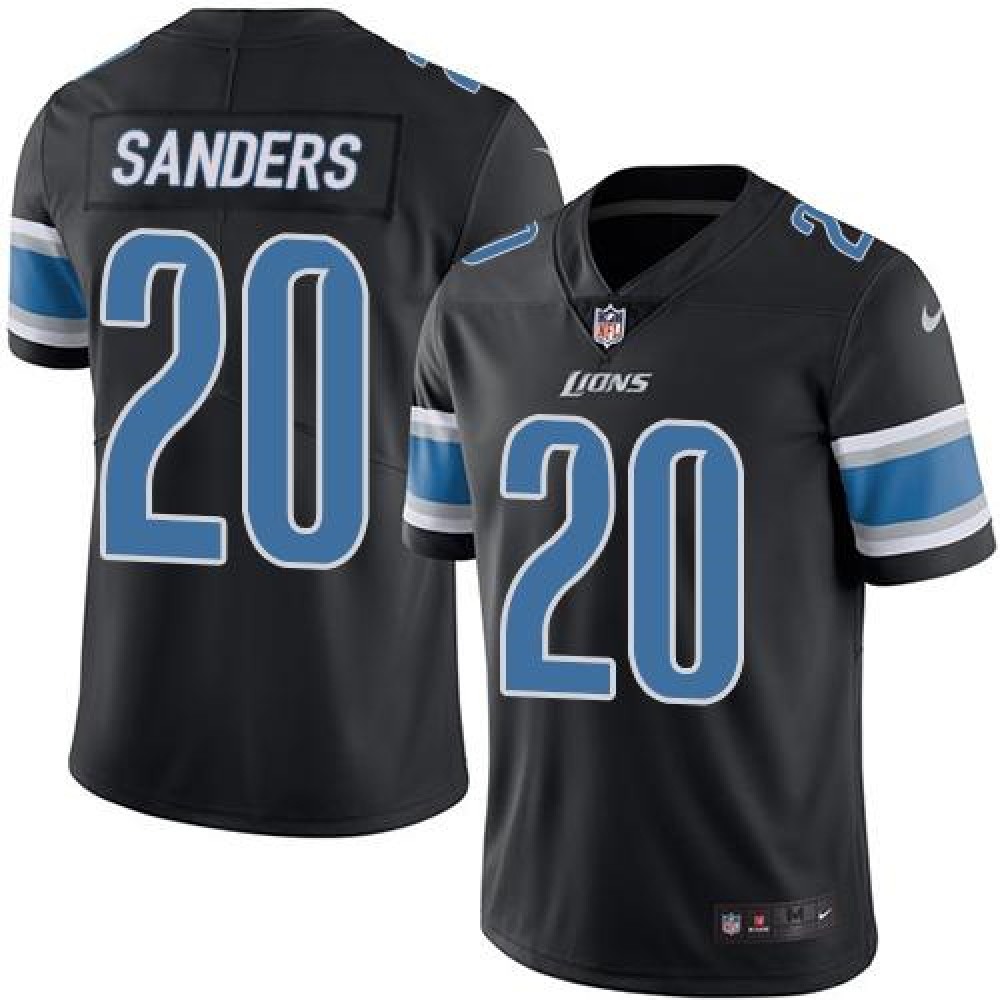 Lions #20 Barry Sanders Black Men’s Stitched NFL Limited Rush Jersey