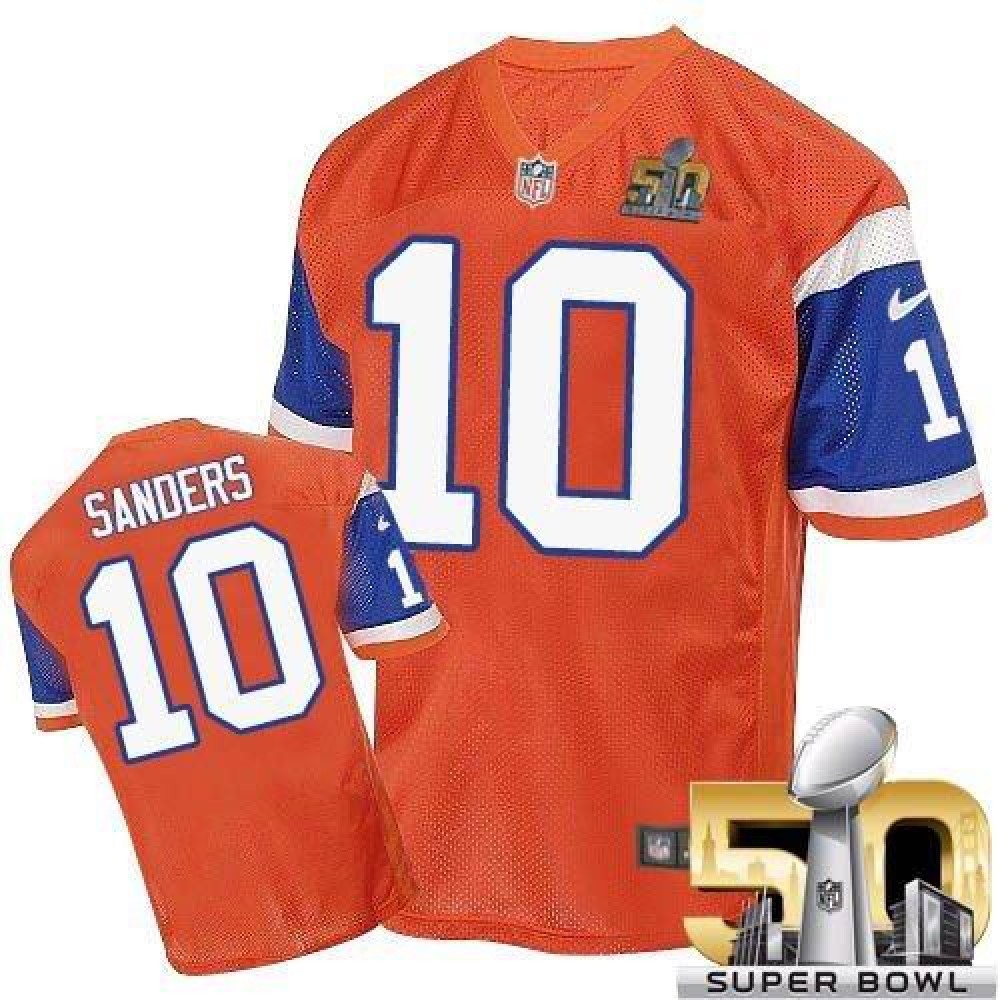 Broncos #10 Emmanuel Sanders Orange Throwback Super Bowl 50 Men’s Stitched NFL Elite Jersey