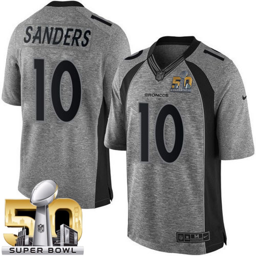 Broncos #10 Emmanuel Sanders Gray Super Bowl 50 Men’s Stitched NFL Limited Gridiron Gray Jersey