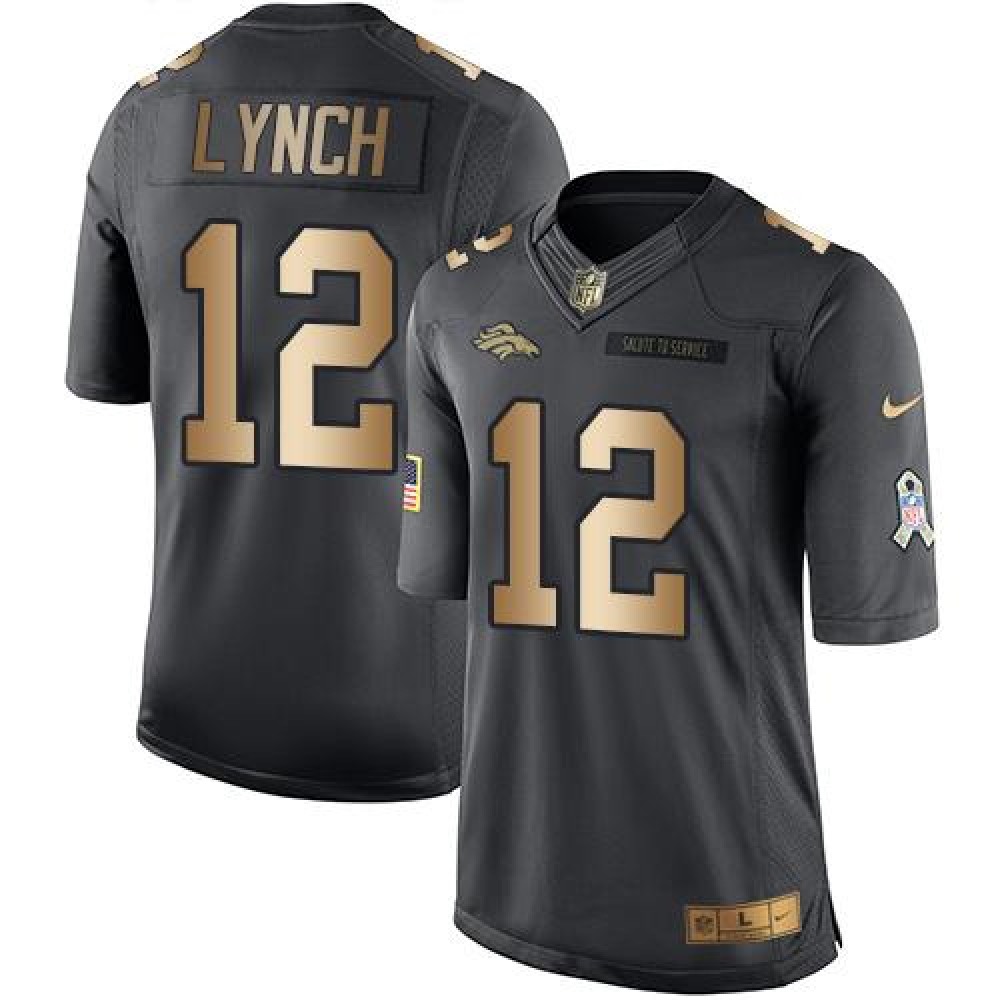 Broncos #12 Paxton Lynch Black Men’s Stitched NFL Limited Gold Salute To Service Jersey