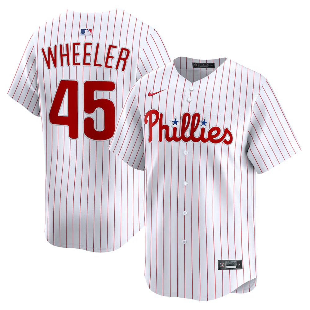 Men’s Philadelphia Phillies #45 Zack Wheeler White Home Limited Player Jersey