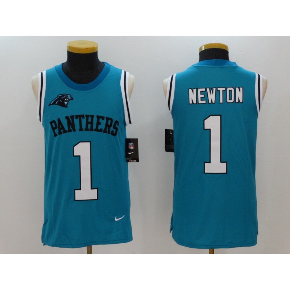 Men’s Carolina Panthers #1 Cam Newton Blue Alternate Stitched NFL Limited Rush Tank Top Jersey
