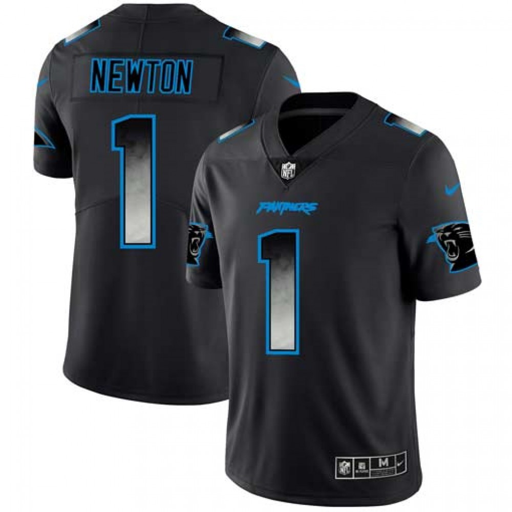 Men’s Carolina Panthers #1 Cam Newton Black 2019 Smoke Fashion Limited Stitched NFL Jersey