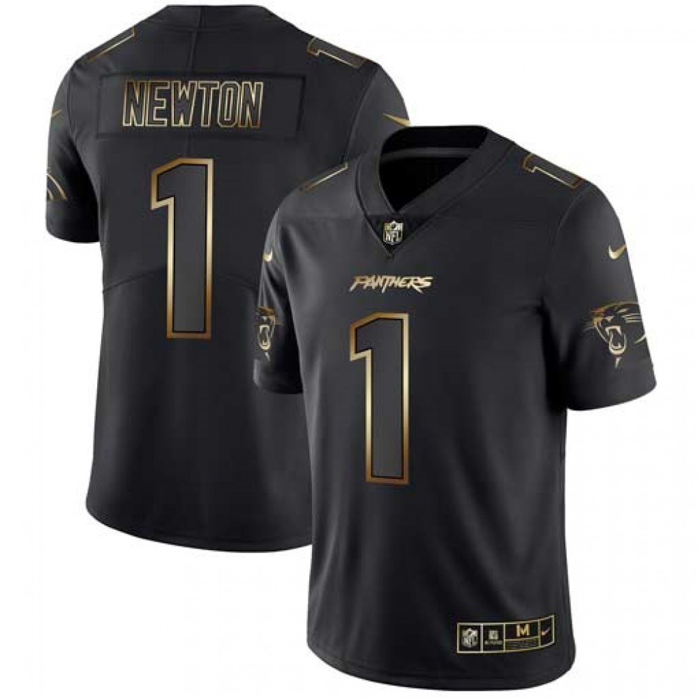 Men’s Carolina Panthers #1 Cam Newton 2019 Black Gold Edition Stitched NFL Jersey