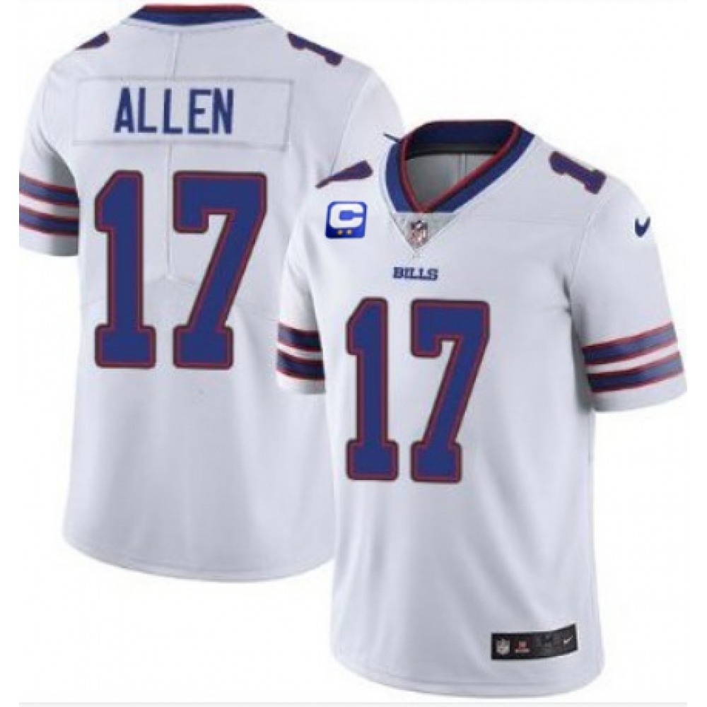 Men’s Buffalo Bills #17 Josh Allen White With C Patch Limited Stitched Jersey