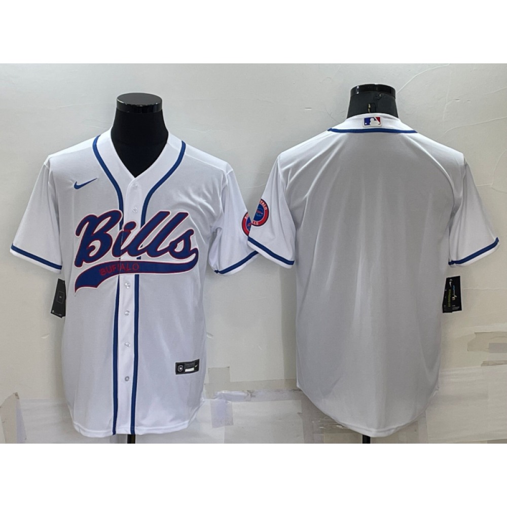 Men’s Buffalo Bills Blank White Cool Base Stitched Baseball Jersey