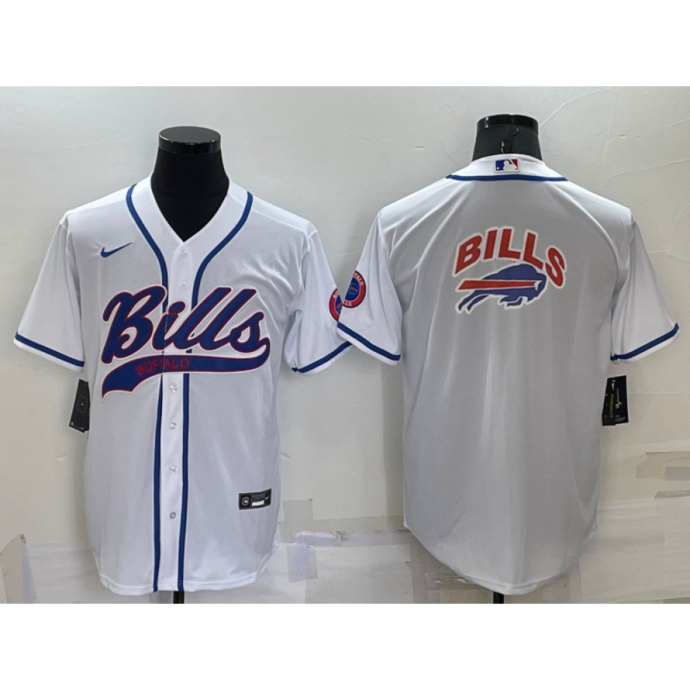 Men’s Buffalo Bills White Team Big Logo With Patch Cool Base Stitched Baseball Jersey