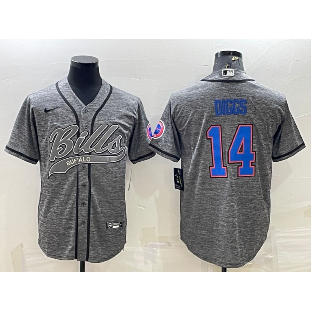 Men’s Buffalo Bills #14 Stefon Diggs Grey With Patch Cool Base Stitched Baseball Jersey
