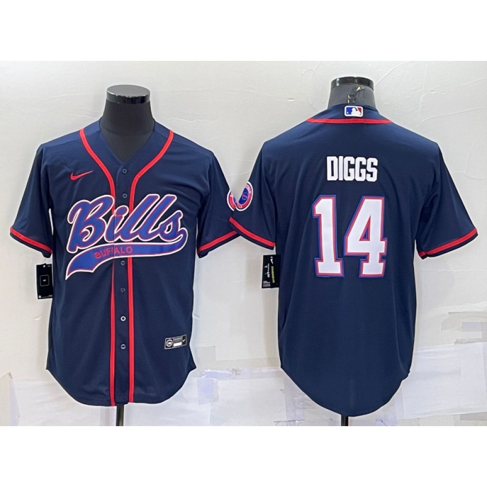 Men’s Buffalo Bills #14 Stefon Diggs Navy With Patch Cool Base Stitched Baseball Jersey
