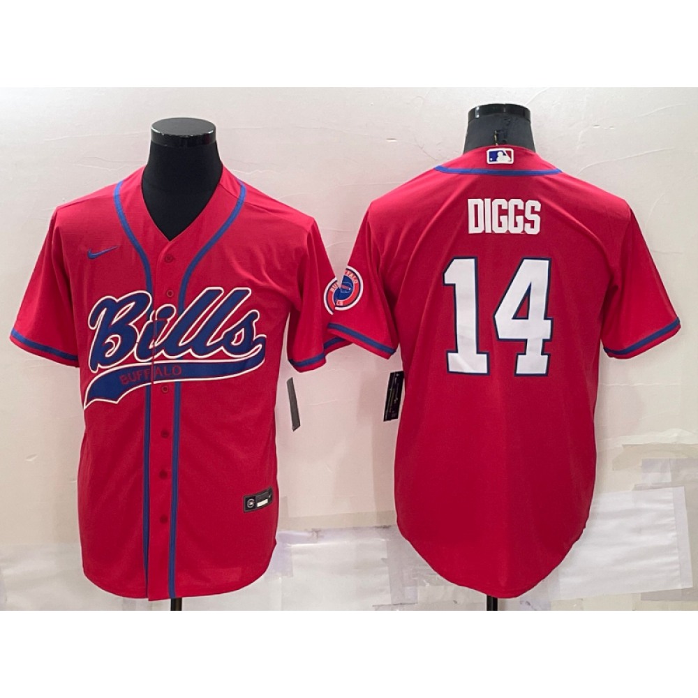 Men’s Buffalo Bills #14 Stefon Diggs Red Cool Base Stitched Baseball Jersey