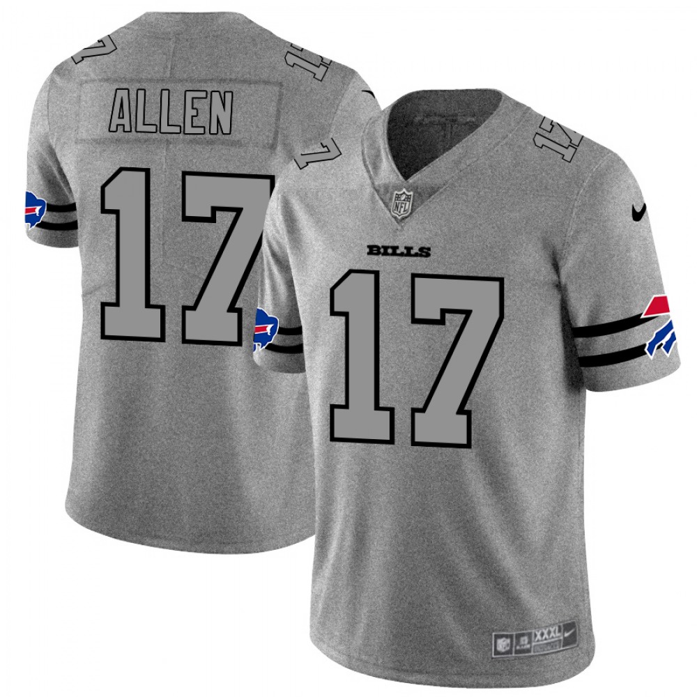 Men’s Buffalo Bills #17 Josh Allen 2019 Gray Gridiron Team Logo Limited Stitched NFL Jersey