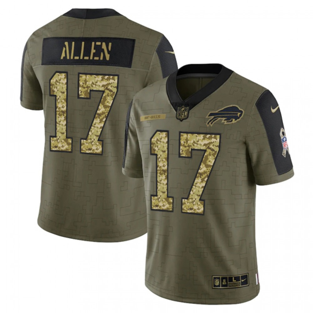 Men’s Buffalo Bills #17 Josh Allen 2021 Olive Camo Salute To Service Limited Stitched Jersey