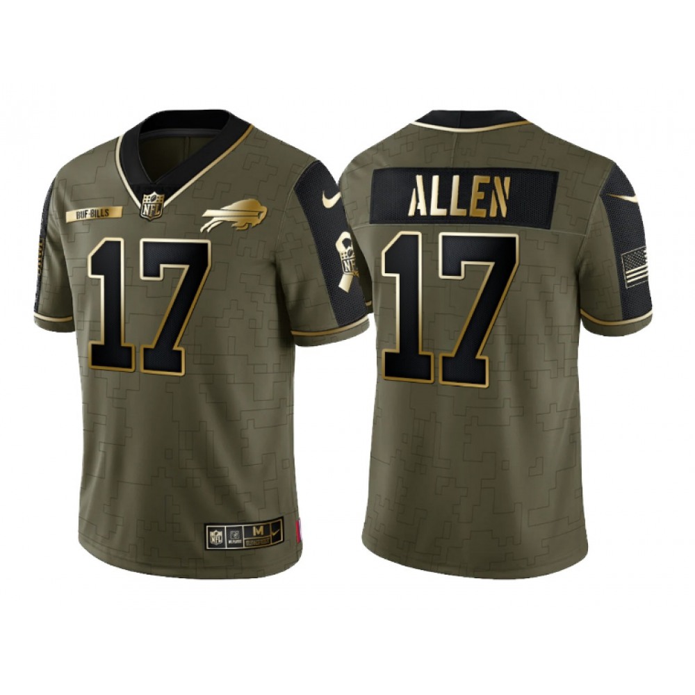 Men’s Buffalo Bills #17 Josh Allen 2021 Olive Golden Salute To Service Limited Stitched Jersey