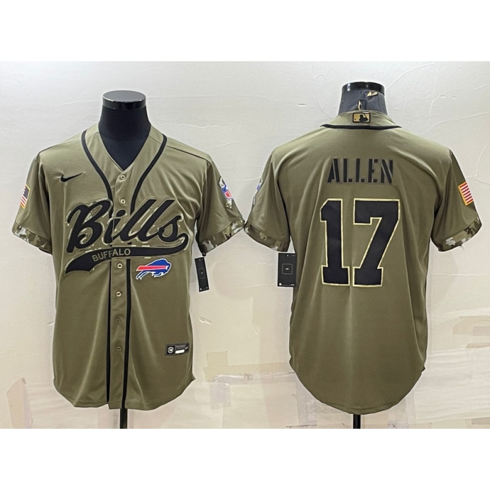 Men’s Buffalo Bills #17 Josh Allen 2022 Olive Salute to Service Cool Base Stitched Baseball Jersey