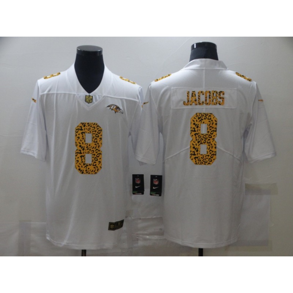 Men’s Baltimore Ravens #8 Lamar Jackson 2020 White Leopard Print Fashion Limited Stitched Jersey