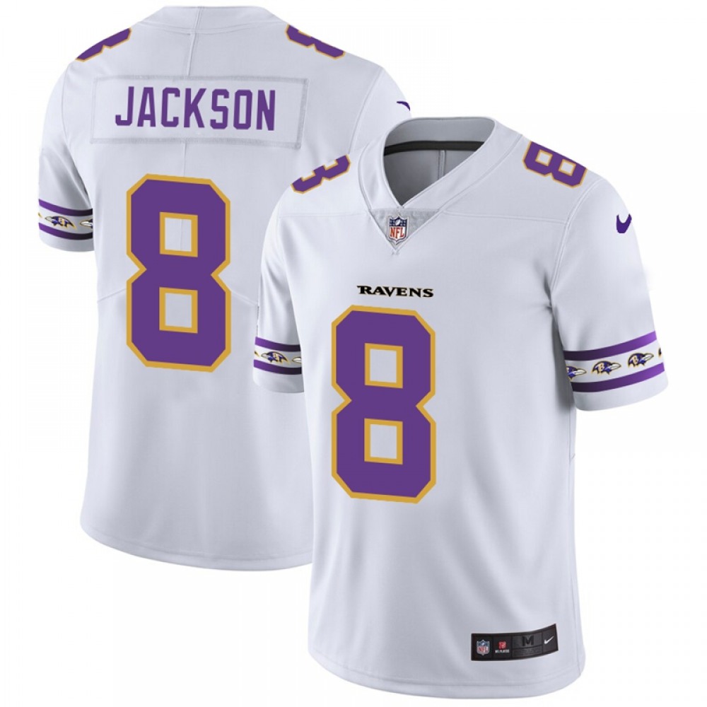 Men’s Baltimore Ravens #8 Lamar Jackson White 2019 Team Logo Cool Edition Stitched NFL Jersey