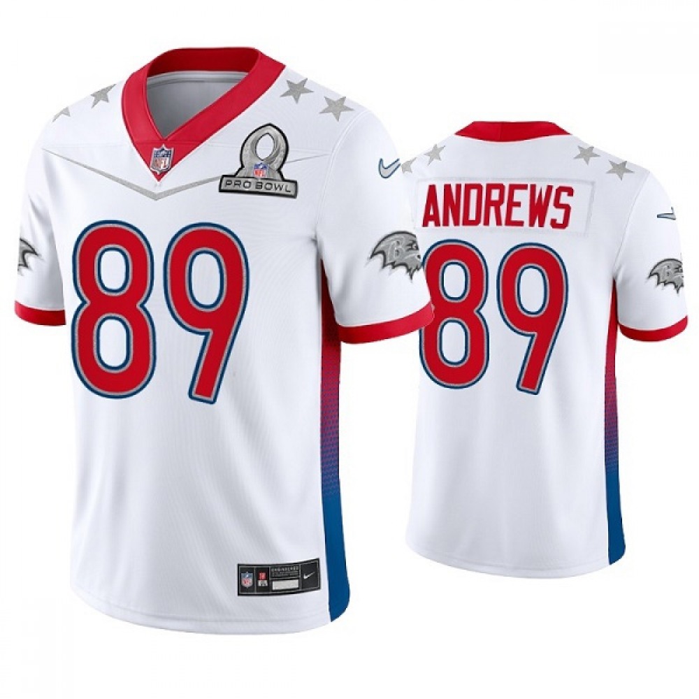 Men’s Baltimore Ravens #89 Mark Andrews 2022 White AFC Pro Bowl Stitched Jersey
