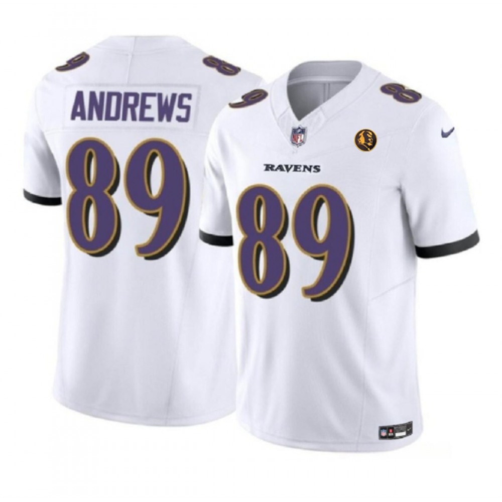 Men’s Baltimore Ravens #89 Mark Andrews White 2023 F.U.S.E. With John Madden Patch Vapor Limited Football Jersey
